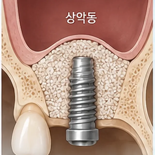 확보된 뼈에 임플란트를 심은 단면