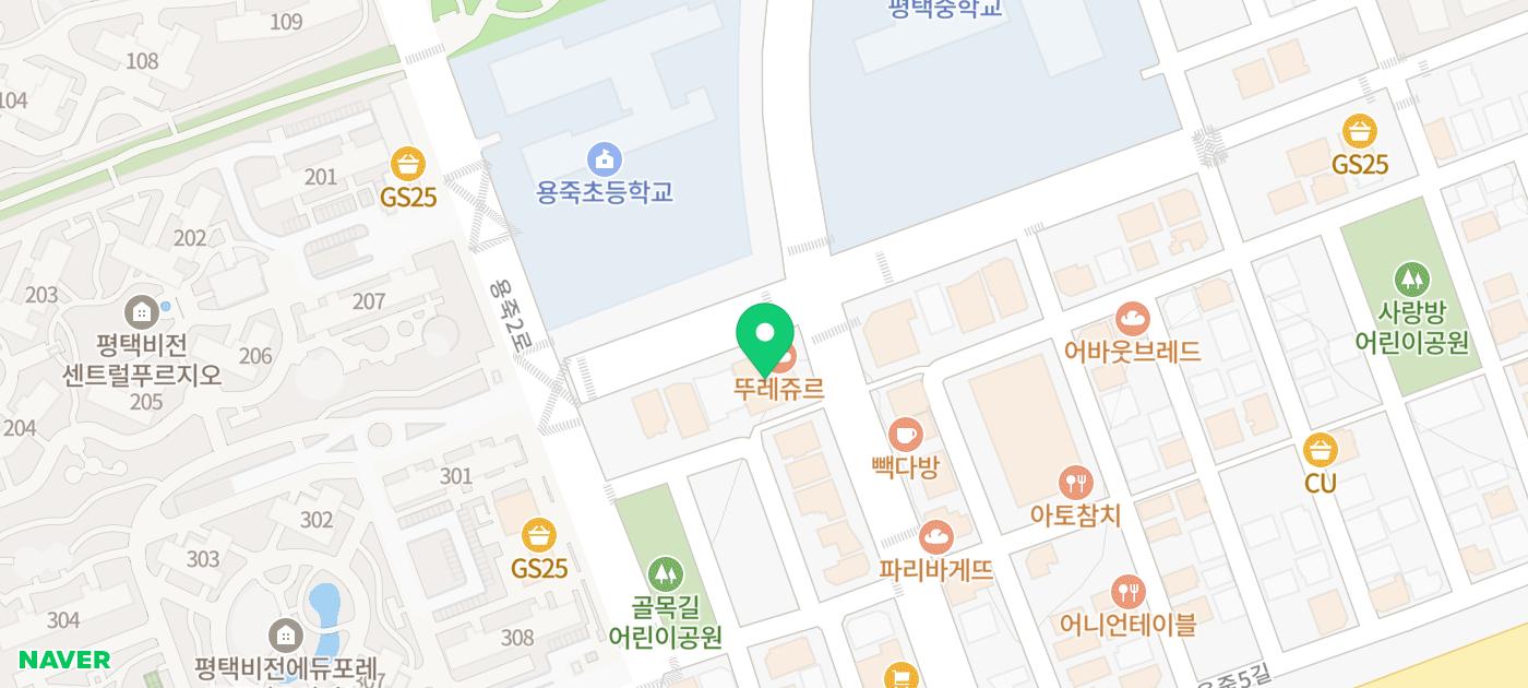 평택 비전동 지역의 지도. 용죽초등학교와 인근 상가들이 표시되어 있다.