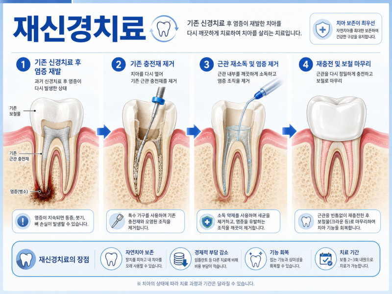 재신경치료 과정을 설명하는 인포그래픽